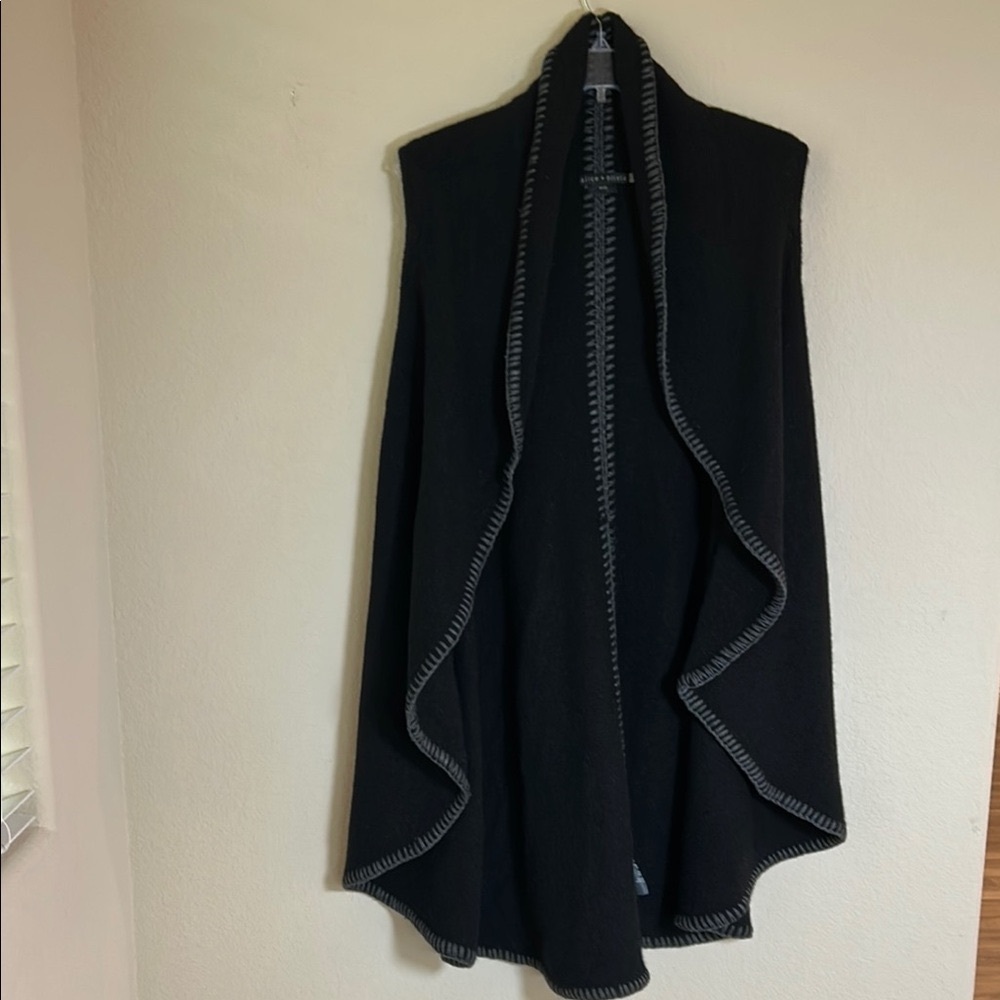 Alice + Olivia Black Knit Poncho with Waterfall Front